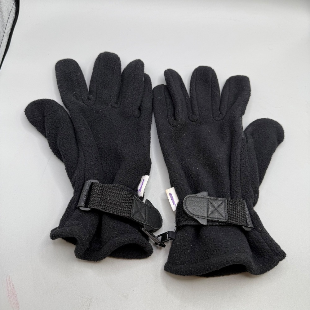 Gordini Windbarrier Mens Large Black Fleece Gloves Leather Palm Adjustable Strap